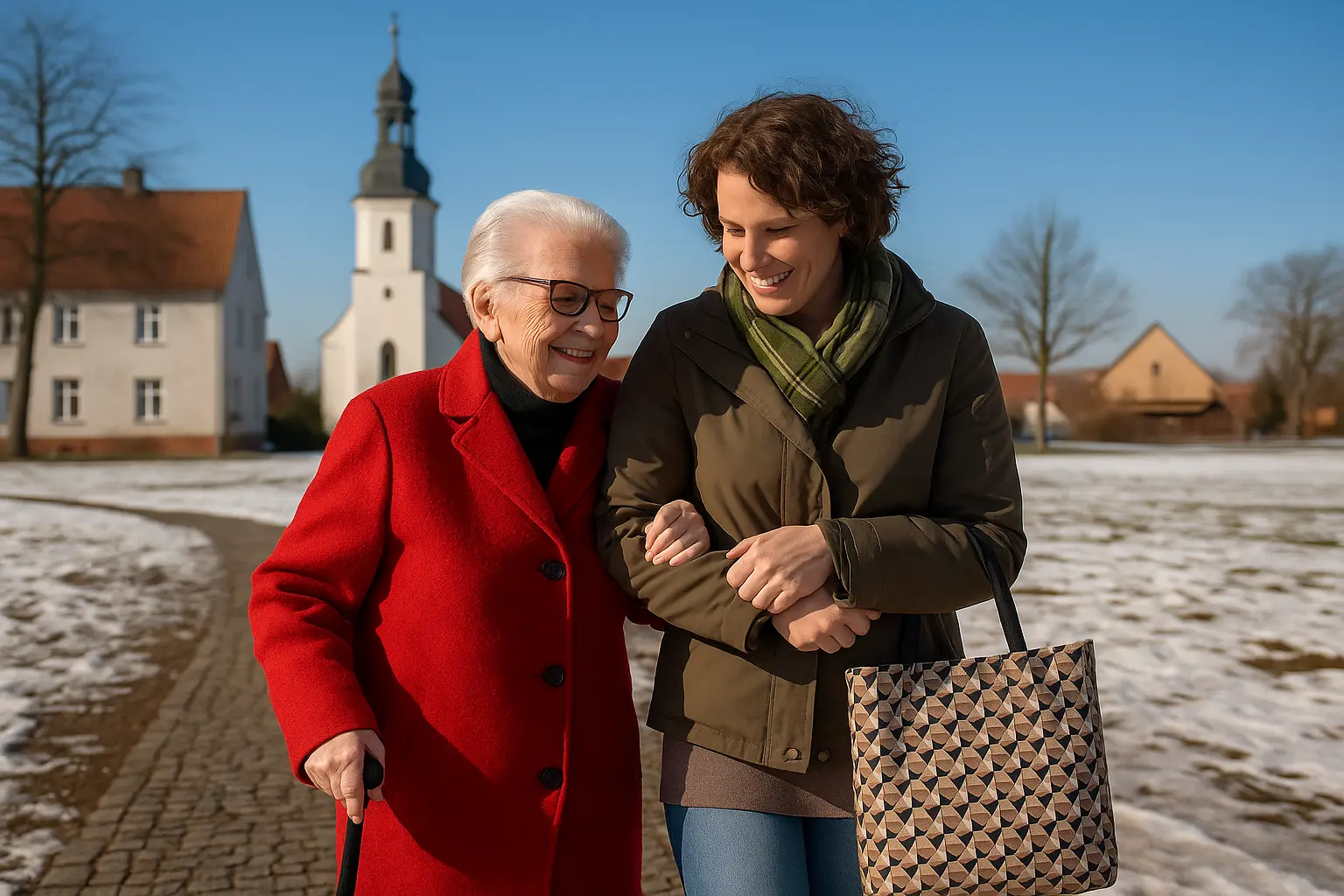 Angehörige in der Seniorenbetreuung Angehörige genießen gemeinsame Zeit mit einem Senior in vertrauter Umgebung.