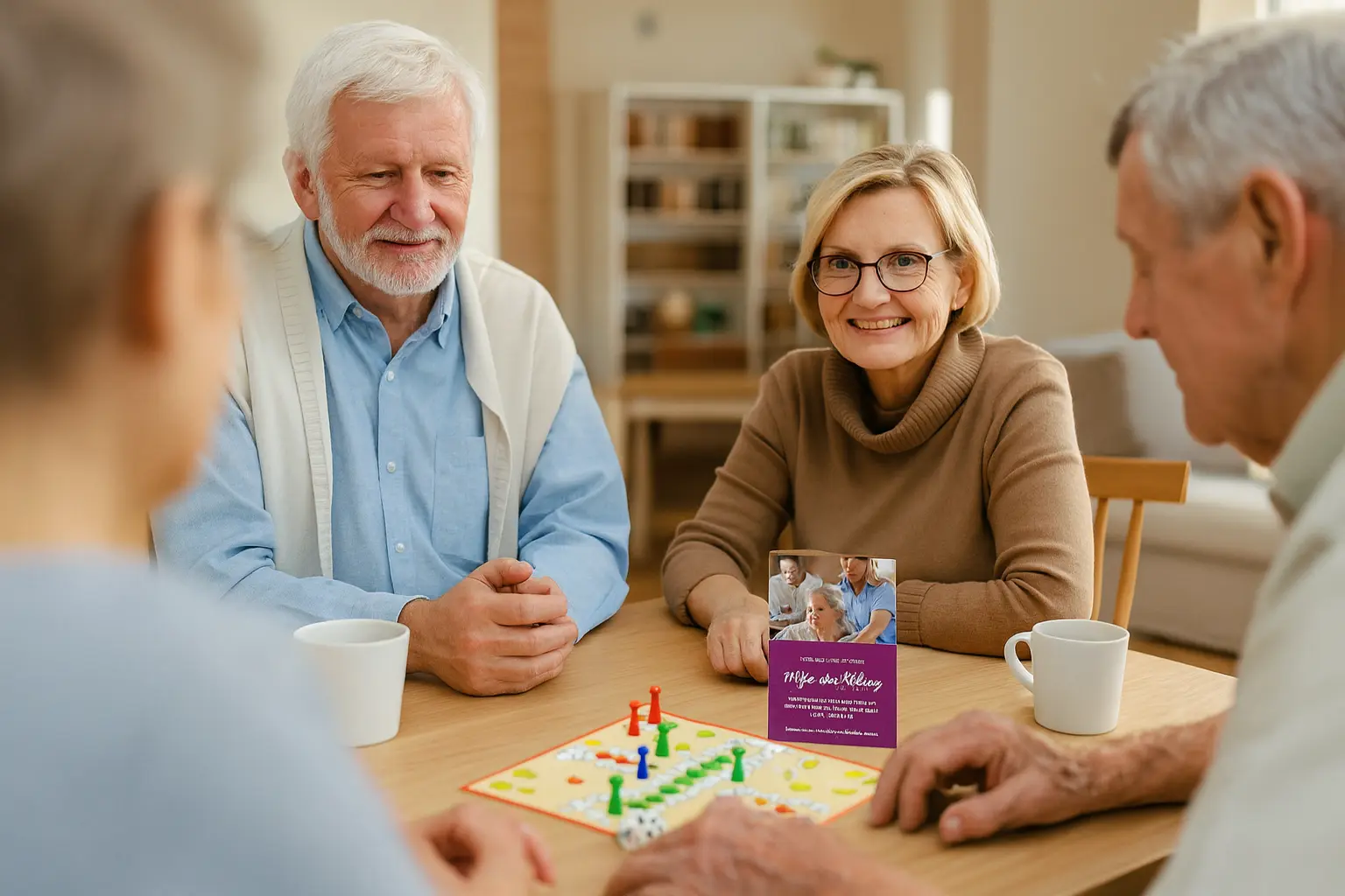 Wichtige Informationen zur Seniorenbetreuung Senioren mit Betreuerin beim Gespräch – Austausch wichtiger Informationen zur Betreuung.